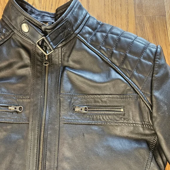 Mens Black Lambskin Leather Jacket. Slim-Fit - Picture 2 of 5